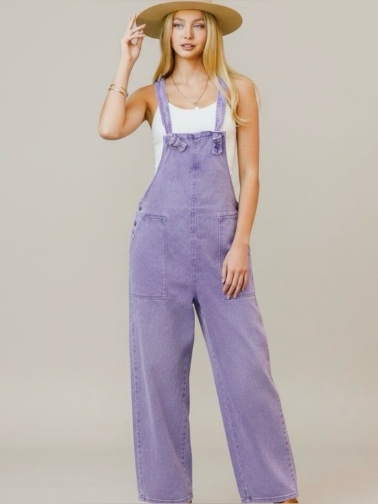 Zenana Outfitters Pants - Zenana Strap Knot Overalls Lavender Washed Cotton Romper Jumpsuit S M L NWT